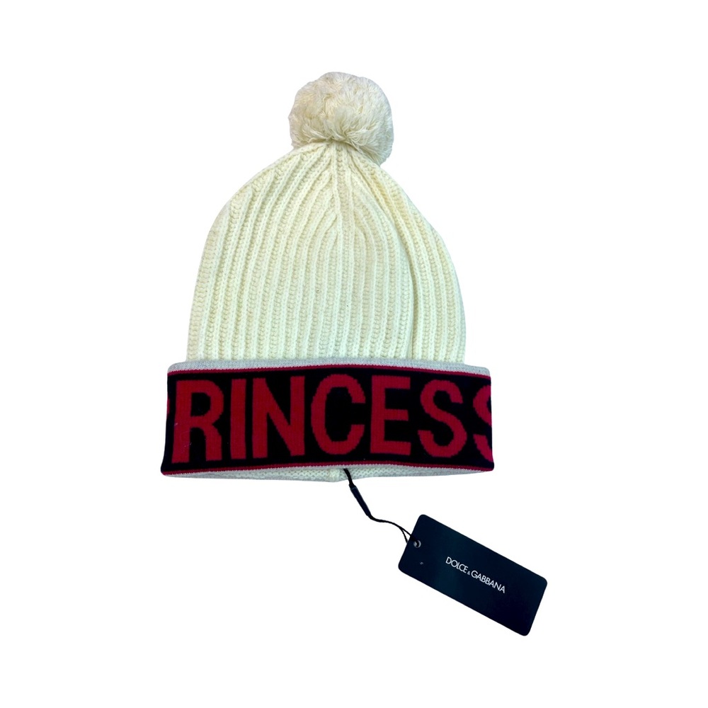 Dolce & Gabbana White Cashmere Knit Princess Beanie